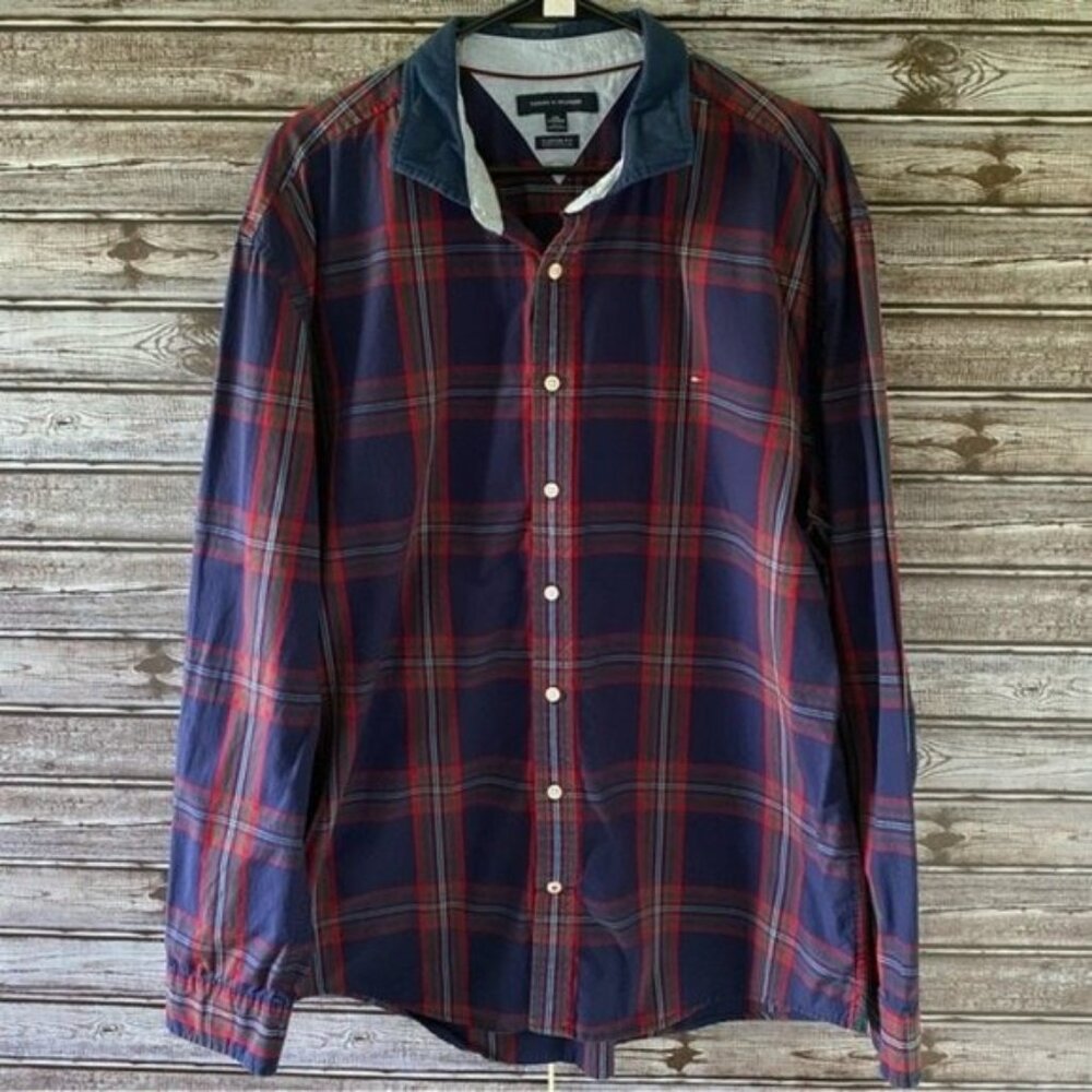 Tommy Hilfiger Men's Plaid Long-Sleeved Button-Down Shirt Size XXL